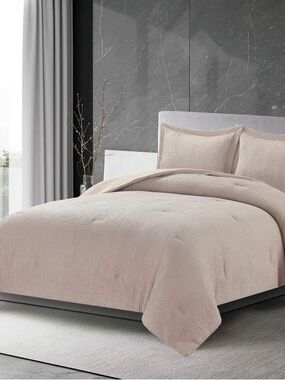Soft Beige Waffle-Texture king 3 piece Comforter Set